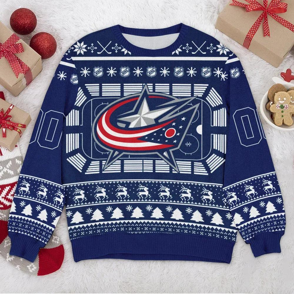 Columbus Blue Jackets NHL Custom Ugly Christmas Sweater, NHL Christmas Sweater Moonbestprint