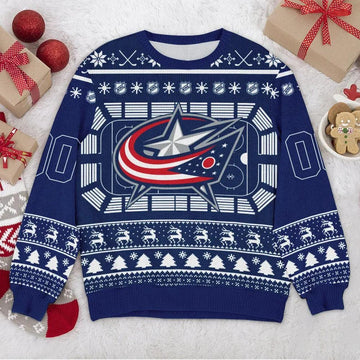 Columbus Blue Jackets NHL Custom Ugly Christmas Sweater, NHL Christmas Sweater Moonbestprint