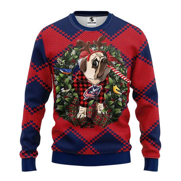 Columbus Blue Jackets Pub Dog Ugly Christmas Sweater, NHL Christmas Sweater Moonbestprint