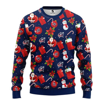 Columbus Blue Jackets Santa Claus Snowman Ugly Christmas Sweater, NHL Christmas Sweater Moonbestprint