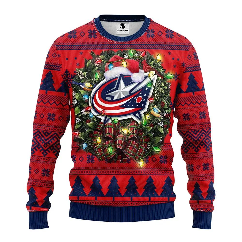Columbus Blue Jackets Santa Hat Ugly Christmas Sweater, NHL Christmas Sweater Moonbestprint