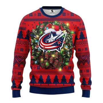 Columbus Blue Jackets Santa Hat Ugly Christmas Sweater, NHL Christmas Sweater Moonbestprint