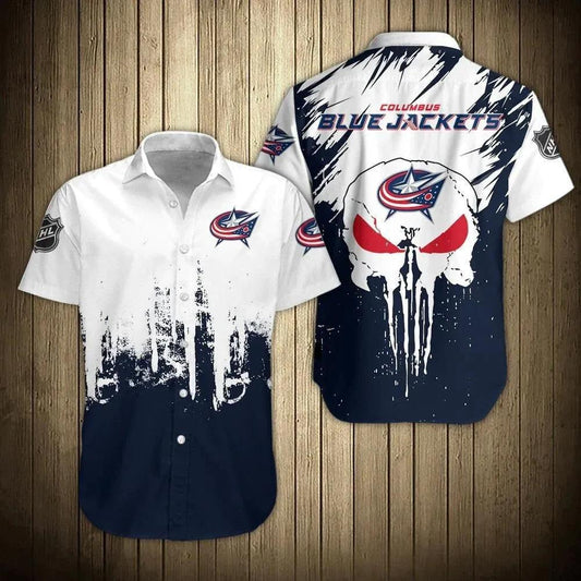 Columbus Blue Jackets Hawaiian Shirt Skull Short Sleeve, NHL Hawaiian Shirt Moonbestprint