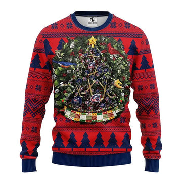Columbus Blue Jackets Tree Ball Ugly Christmas Sweater, NHL Christmas Sweater Moonbestprint