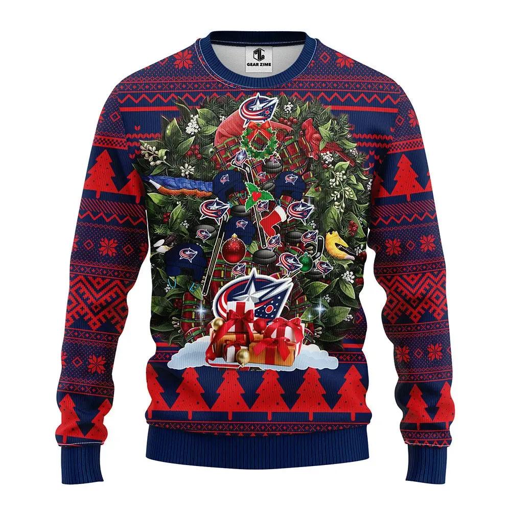 Columbus Blue Jackets Tree Christmas Ugly Sweater, NHL Christmas Sweater Moonbestprint