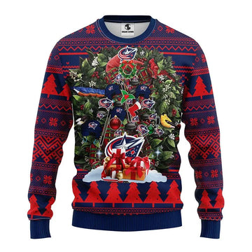 Columbus Blue Jackets Tree Christmas Ugly Sweater, NHL Christmas Sweater Moonbestprint