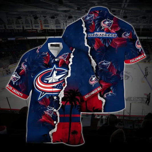 Columbus Hockey Hawaiian Shirt, Blue Jackets Hawaiian Shirt, Ice Hockey Hawaiian Shirt 10, NHL Hawaiian Shirt Moonbestprint