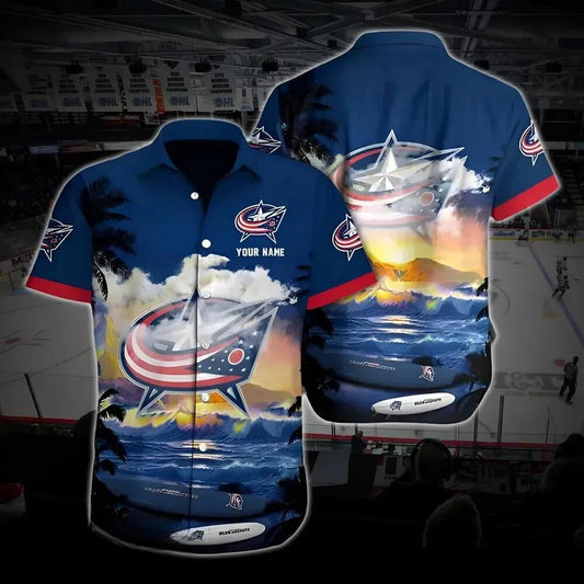 Columbus Hockey Hawaiian Shirt, Blue Jackets Hawaiian Shirt, Ice Hockey Hawaiian Shirt 17, NHL Hawaiian Shirt Moonbestprint