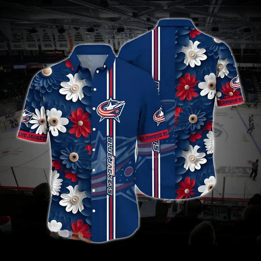 Columbus Hockey Hawaiian Shirt, Blue Jackets Hawaiian Shirt, Ice Hockey Hawaiian Shirt 2, NHL Hawaiian Shirt Moonbestprint