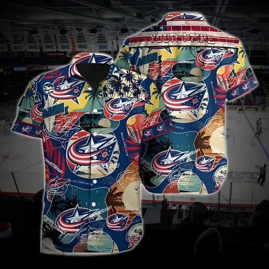 Columbus Hockey Hawaiian Shirt, Blue Jackets Hawaiian Shirt, Ice Hockey Hawaiian Shirt 25, NHL Hawaiian Shirt Moonbestprint
