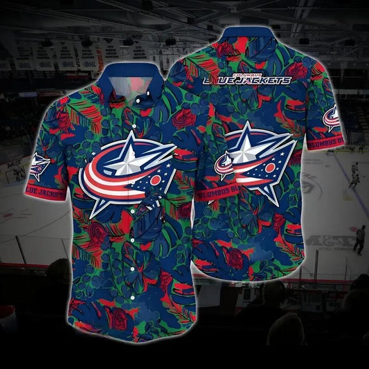 Columbus Hockey Hawaiian Shirt, Blue Jackets Hawaiian Shirt, Ice Hockey Hawaiian Shirt 8, NHL Hawaiian Shirt Moonbestprint