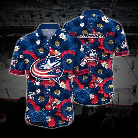 Columbus Hockey Hawaiian Shirt, Blue Jackets Hawaiian Shirt, Ice Hockey Hawaiian Shirt 9, NHL Hawaiian Shirt Moonbestprint