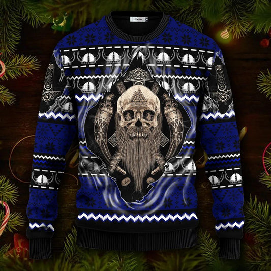 Cool Beard Skull Inside Me Viking Ugly Christmas Sweater Moonbestprint
