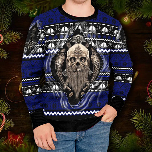 Cool Beard Skull Inside Me Viking Ugly Christmas Sweater Moonbestprint