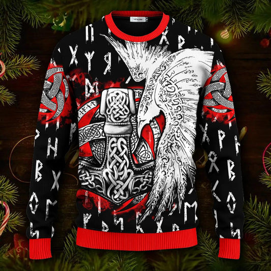Cool Eagle Vegvisir Symbol Viking Ugly Christmas Sweater Moonbestprint