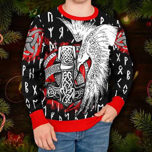Cool Eagle Vegvisir Symbol Viking Ugly Christmas Sweater Moonbestprint