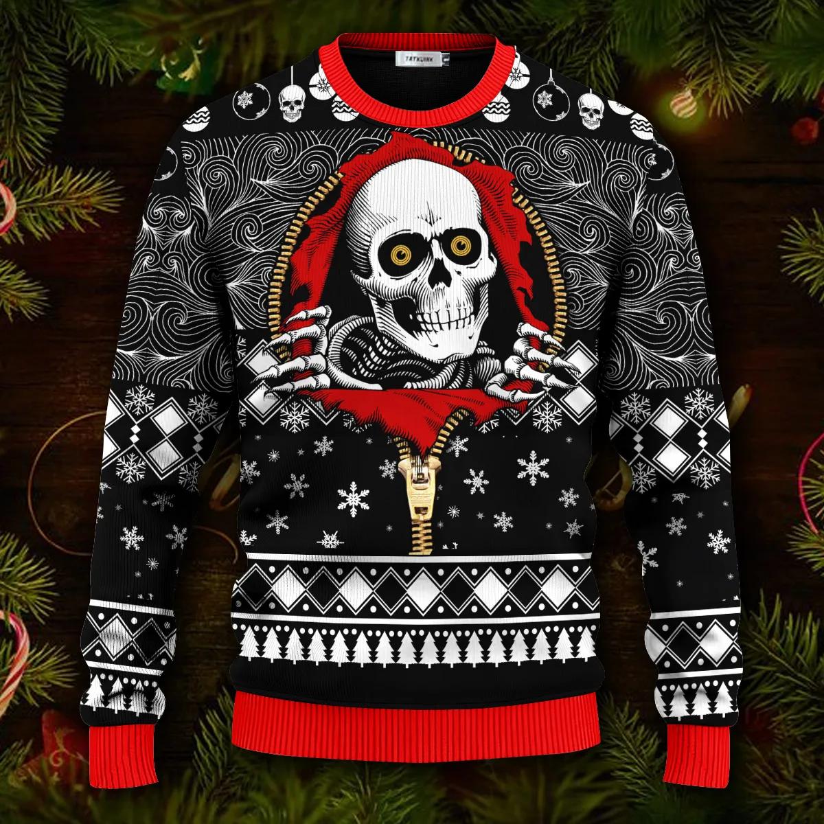 Cool Skull Inside Zip Shirt Skull Ugly Christmas Sweater Moonbestprint