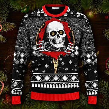 Cool Skull Inside Zip Shirt Skull Ugly Christmas Sweater Moonbestprint