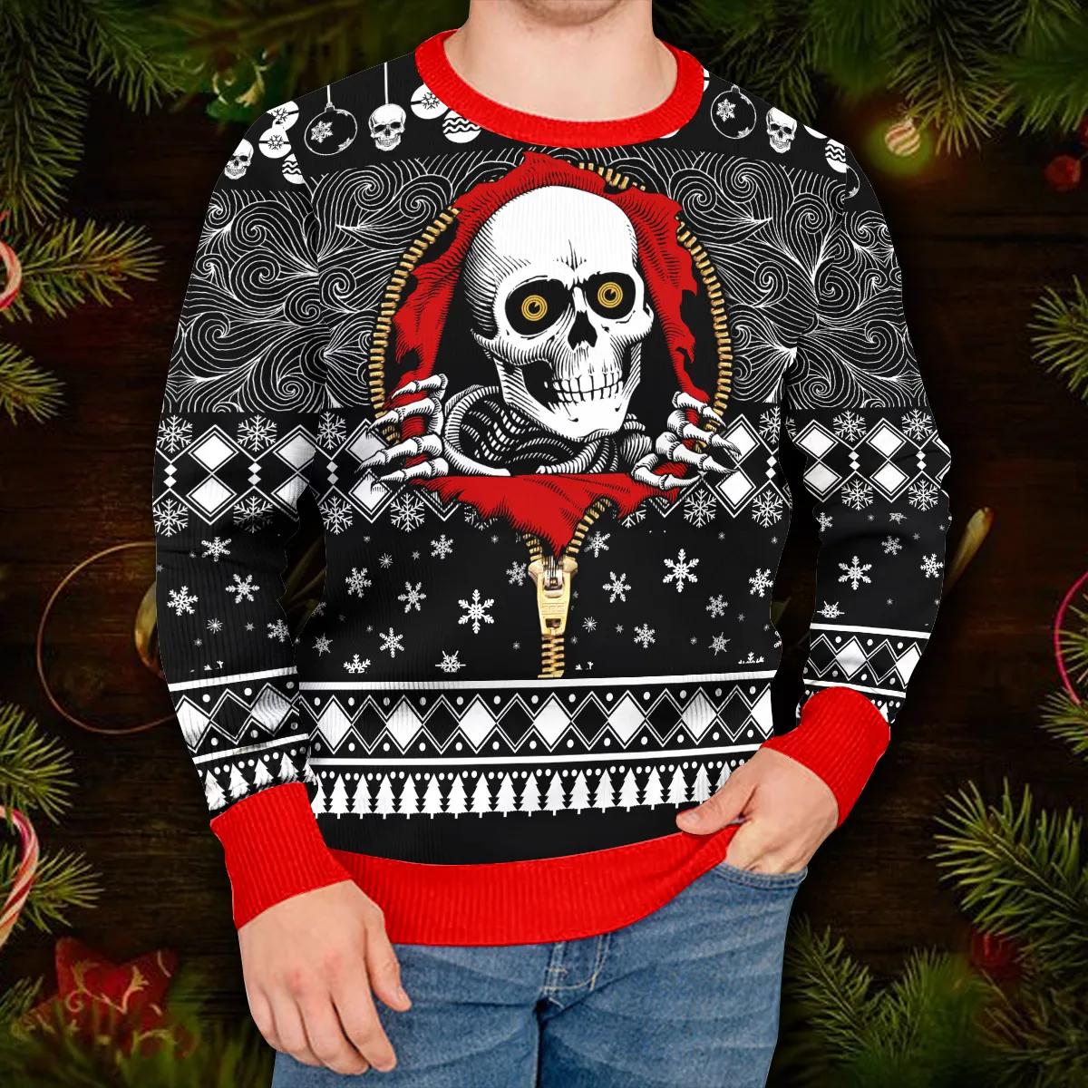 Cool Skull Inside Zip Shirt Skull Ugly Christmas Sweater Moonbestprint
