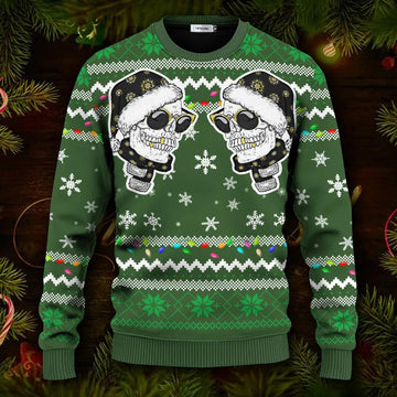Cool Twins Santa Skull Ugly Christmas Sweater Moonbestprint