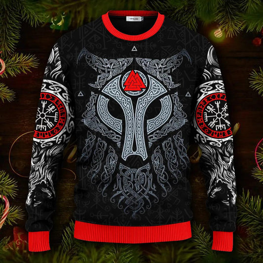 Cool Wolf Vegvisir Pattern Viking Ugly Christmas Sweater Moonbestprint