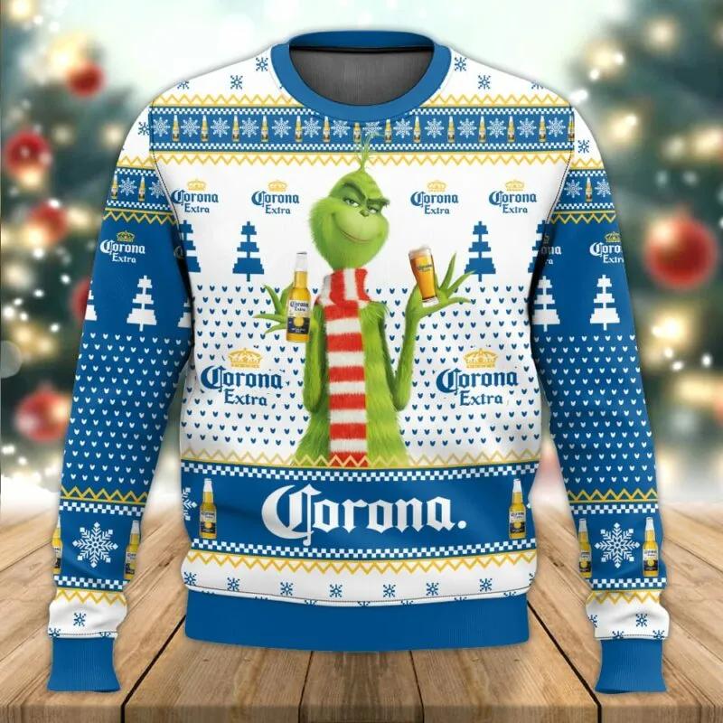 Corona Extra Grinch Ugly Sweater, Grinch Holiday Sweater Moonbestprint