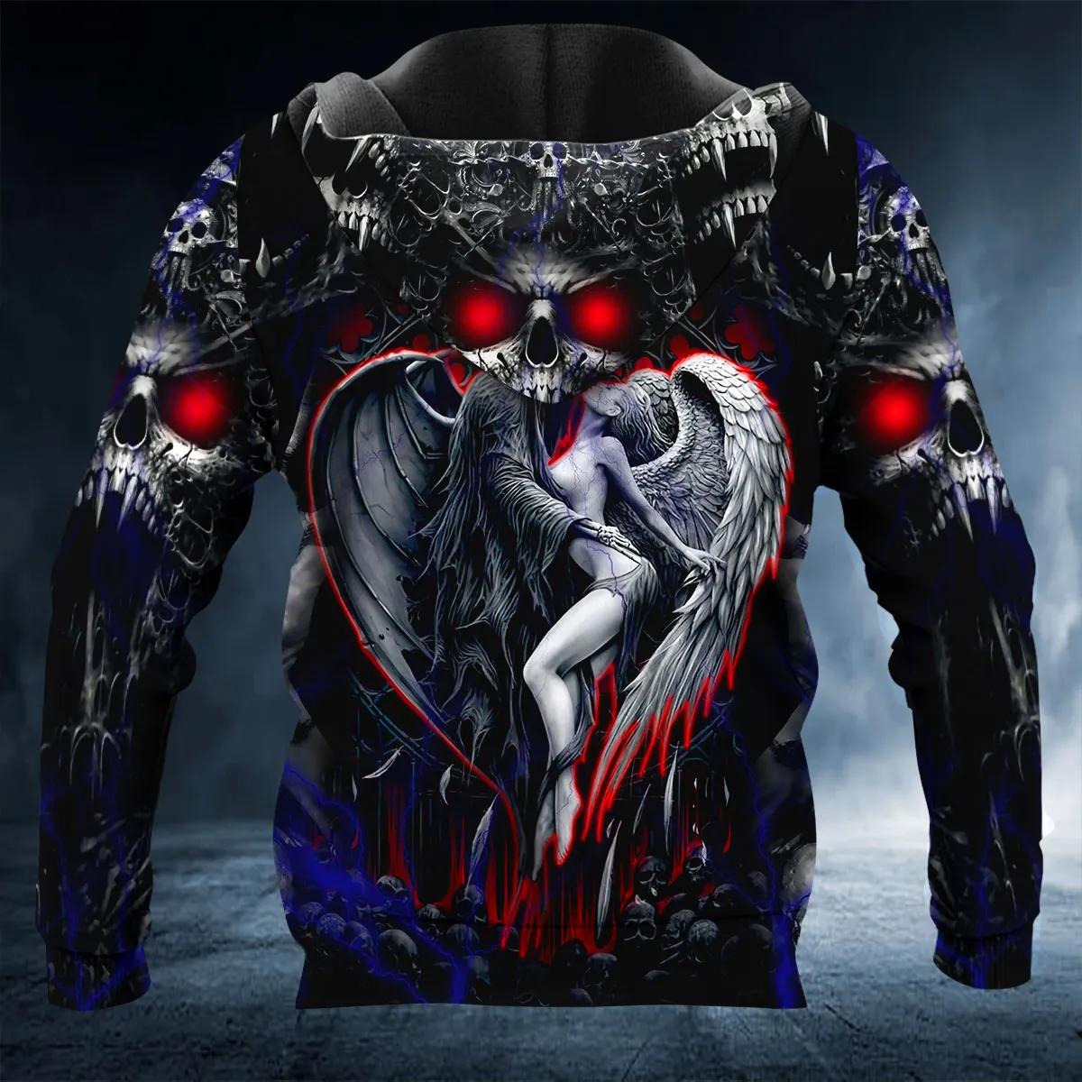 Couple Grim Reaper With Angel Skull 3D Hoodie Moonbestprint
