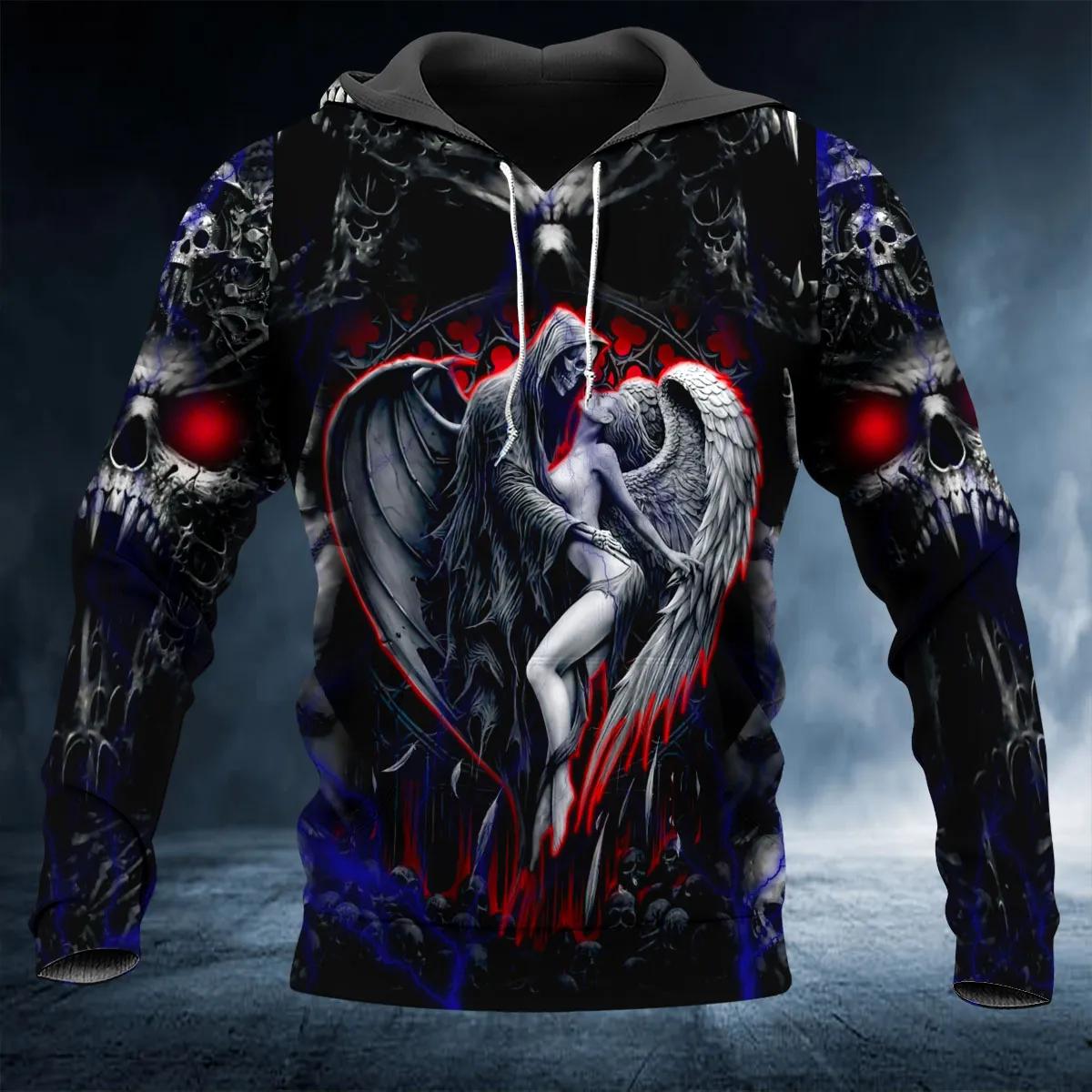 Couple Grim Reaper With Angel Skull 3D Hoodie Moonbestprint