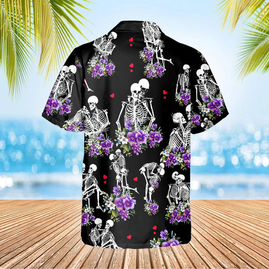 Couple Love Skull Hawaiian Shirt, Hawaiian Button Up Shirt, Tropical Shirts For Men Moonbestprint