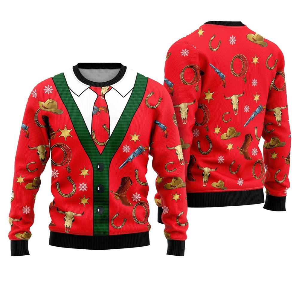 Cowboy Cardigan Ugly Christmas Sweater - Moonbestprint