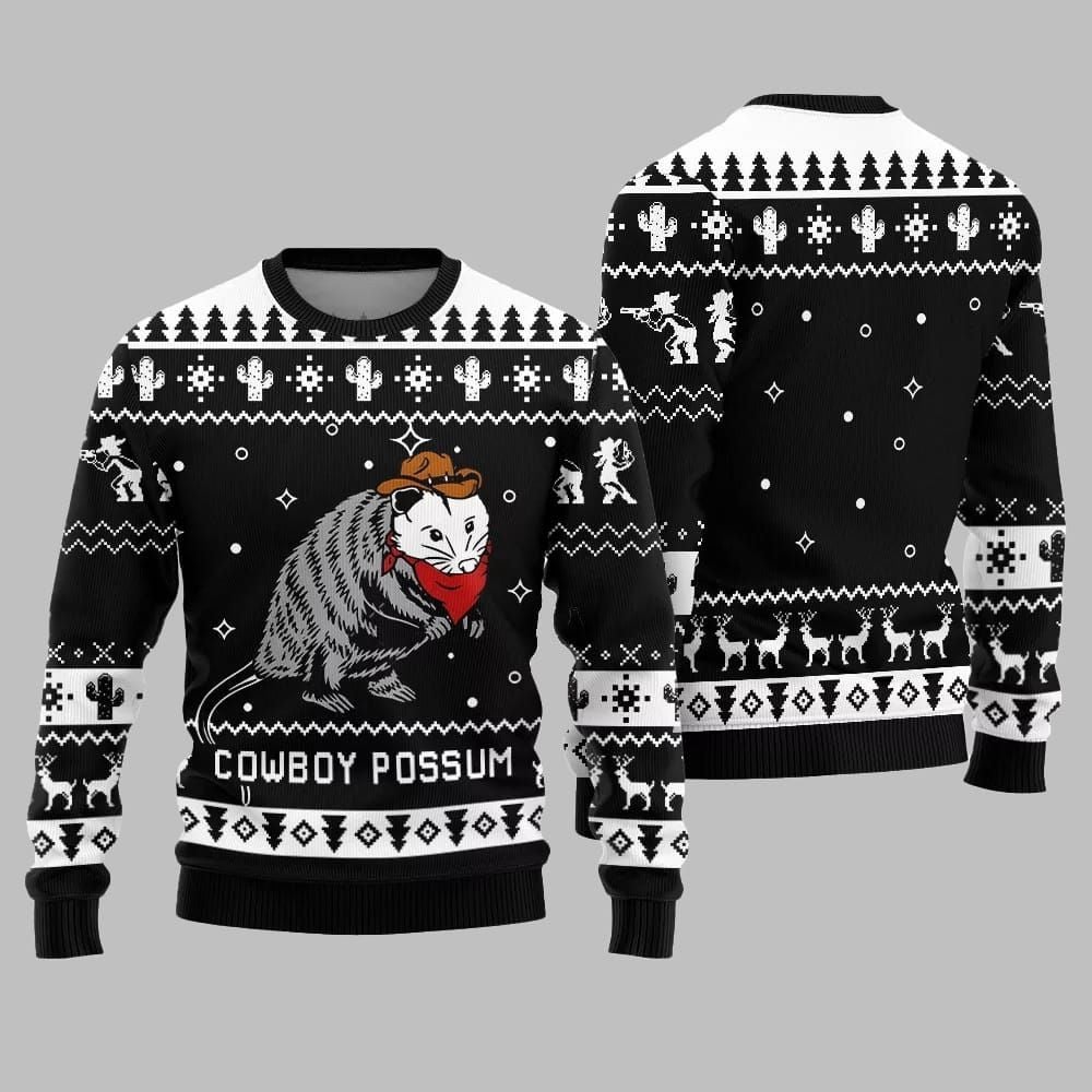Cowboy Possum Ugly Sweater 2026 Christmas - Moonbestprint