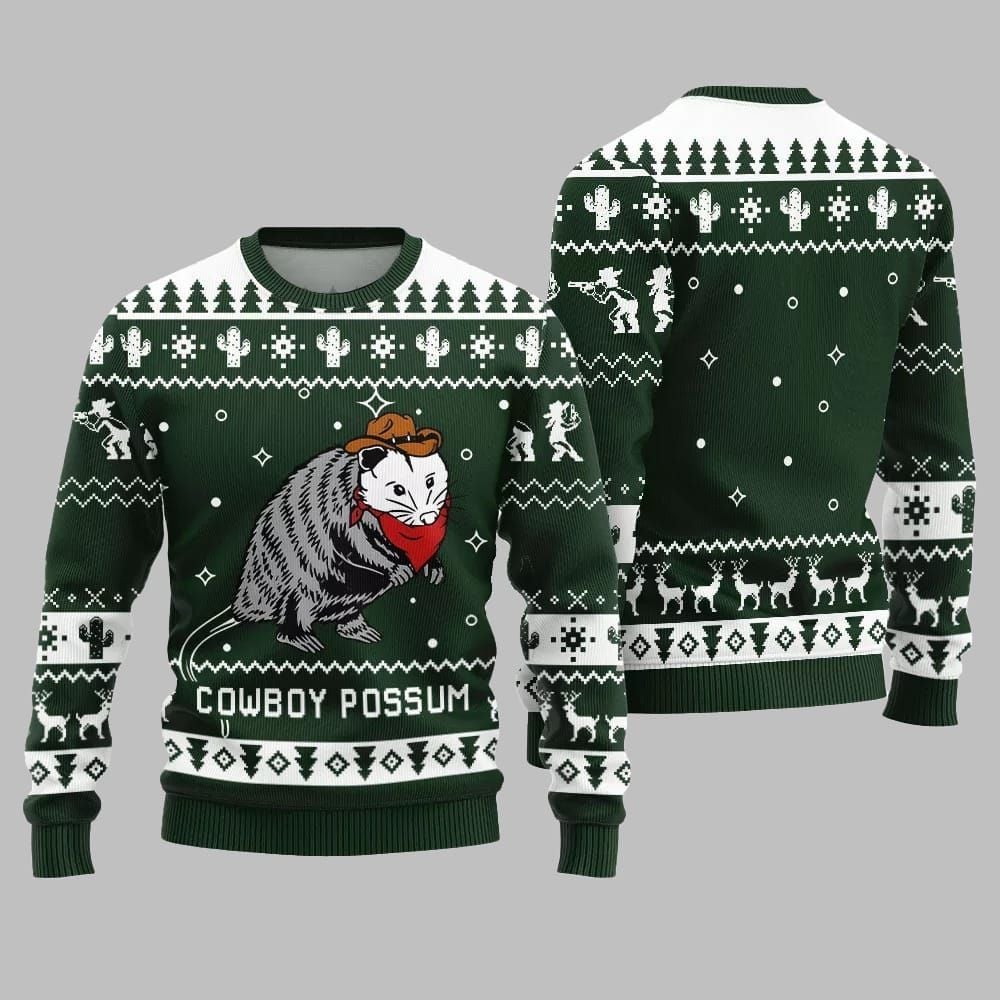Cowboy Possum Ugly Sweater 2026 Christmas - Moonbestprint