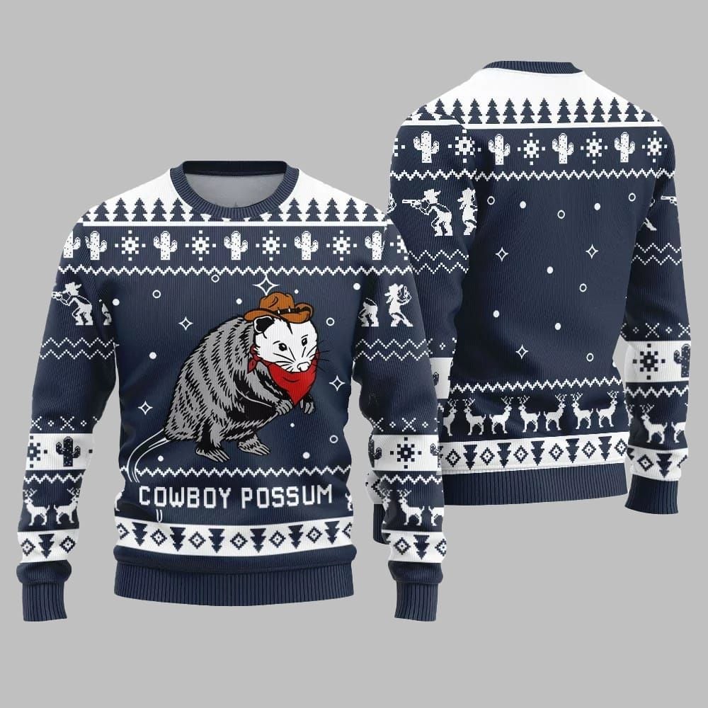 Cowboy Possum Ugly Sweater 2026 Christmas - Moonbestprint