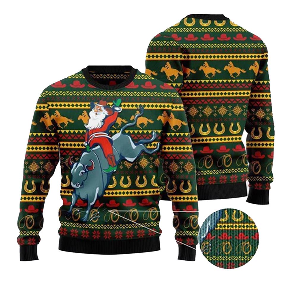 Cowboy Santa Claus Ugly Christmas Sweater - Moonbestprint