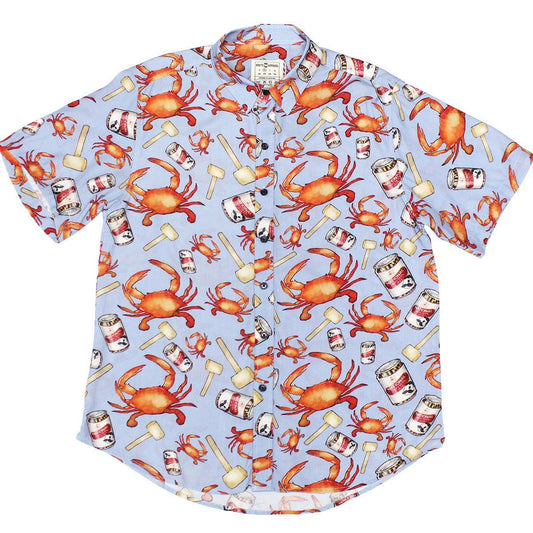 Crab, Mallet & Natty Boh (Light Blue) / Hawaiian Shirt - Moonbestprint
