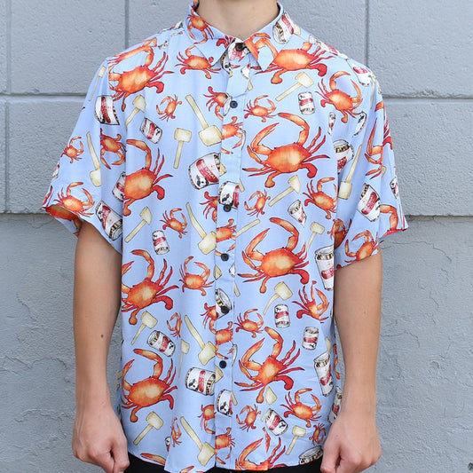 Crab, Mallet & Natty Boh (Light Blue) / Hawaiian Shirt - Moonbestprint