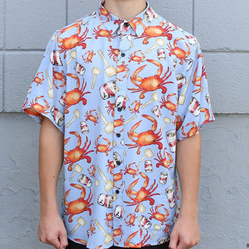 Crab, Mallet & Natty Boh (Light Blue) / Hawaiian Shirt – Moonbestprint