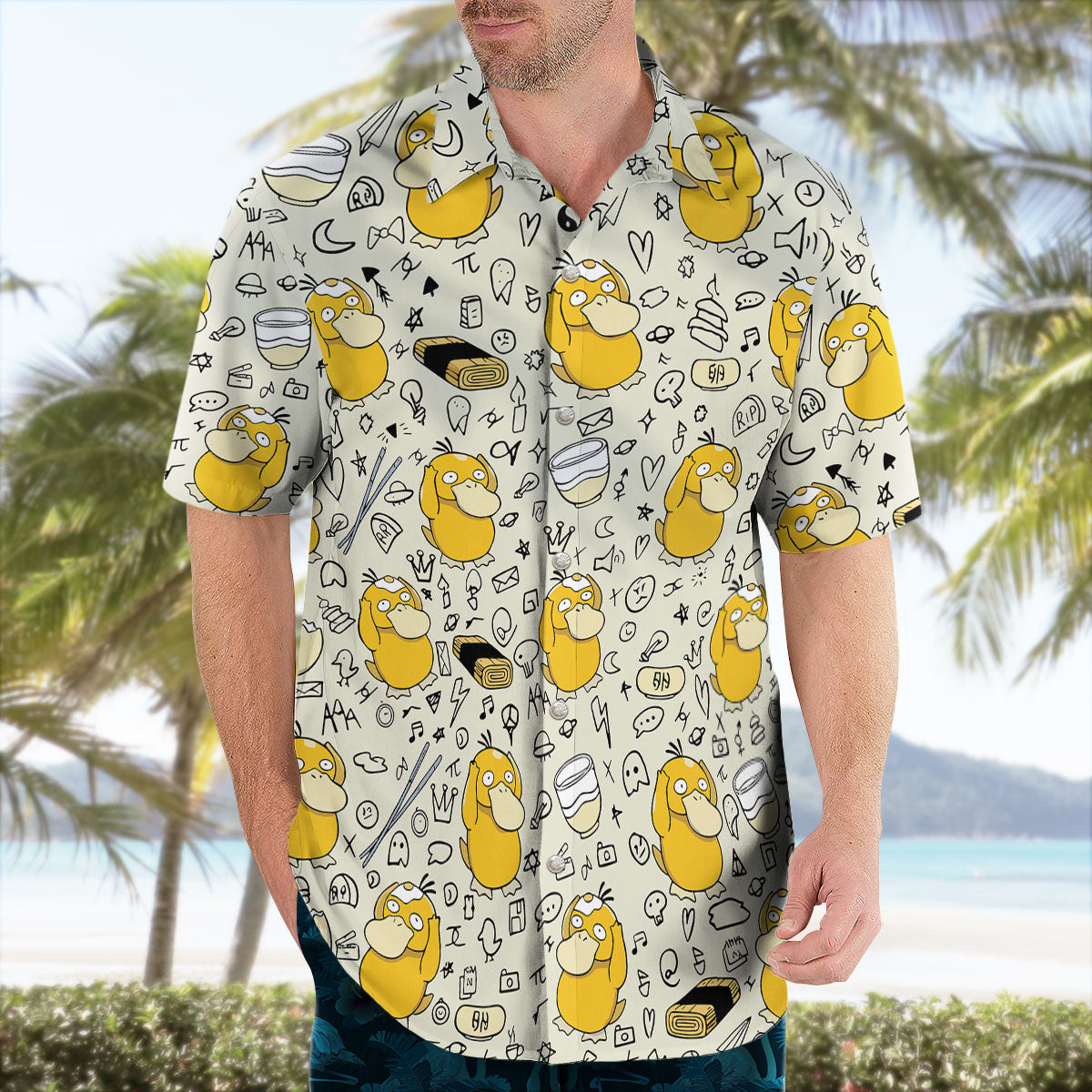 Cream Psyduck Doodle Pattern Pokémon Hawaiian Shirt – Moonbestprint