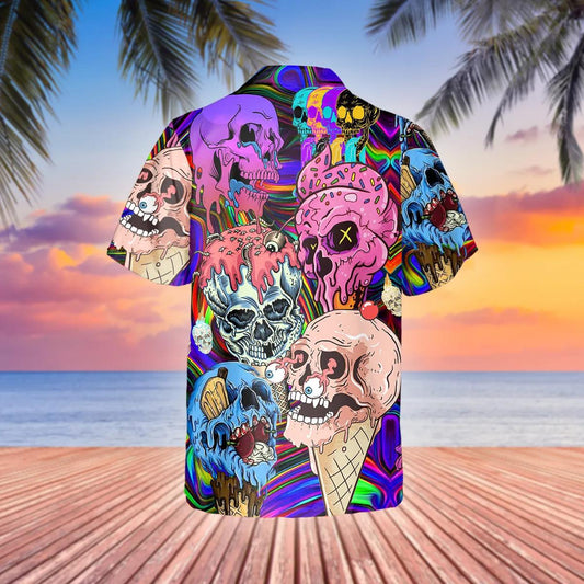 Cream Scary Skull Ghost Hawaiian Shirt, Hawaiian Button Up Shirt, Aloha Shirts Moonbestprint