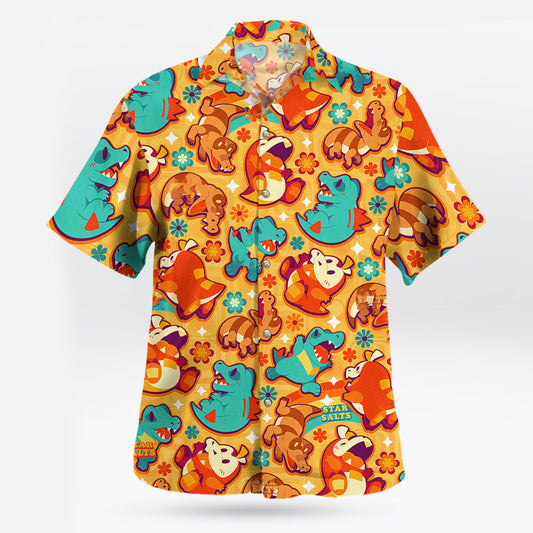 Totodile Crocodile Rock Button Up Hawaiian Shirt Retro Tropical Party Style – Moonbestprint