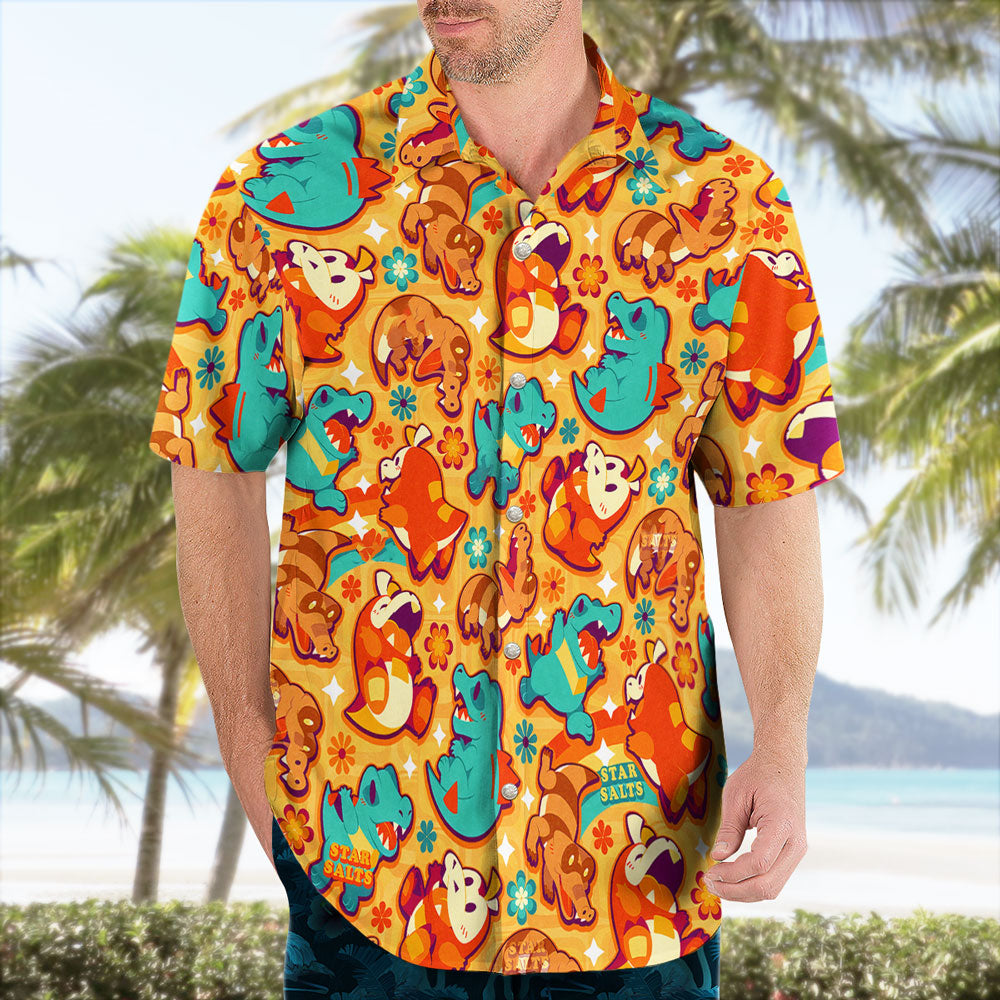 Totodile Crocodile Rock Button Up Hawaiian Shirt Retro Tropical Party Style – Moonbestprint