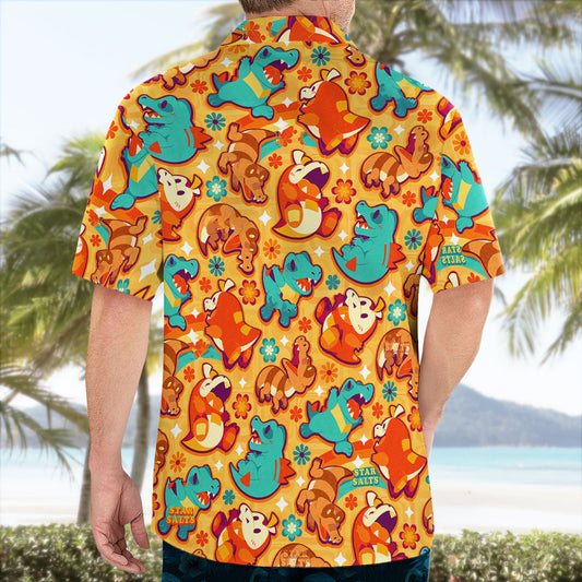 Totodile Crocodile Rock Button Up Hawaiian Shirt Retro Tropical Party Style – Moonbestprint