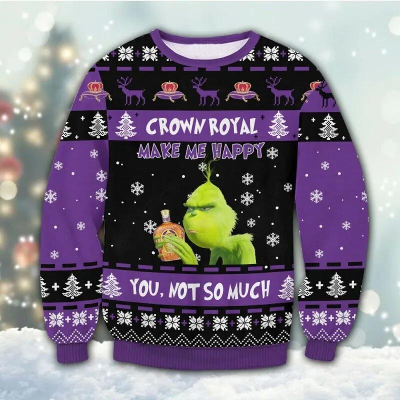 Crown Royal Grinch Happy Ugly Christmas Sweater, Grinch Holiday Sweater Moonbestprint