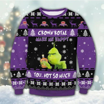 Crown Royal Grinch Happy Ugly Christmas Sweater, Grinch Holiday Sweater Moonbestprint