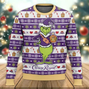 Crown Royal Grinch Ugly Sweater, Grinch Holiday Sweater Moonbestprint