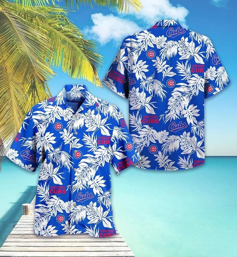 Cubs Leaf Bright Blue Hawaiian Shirt, MLB Hawaiian Shirt Moonbestprint