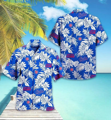 Cubs Leaf Bright Blue Hawaiian Shirt, MLB Hawaiian Shirt Moonbestprint