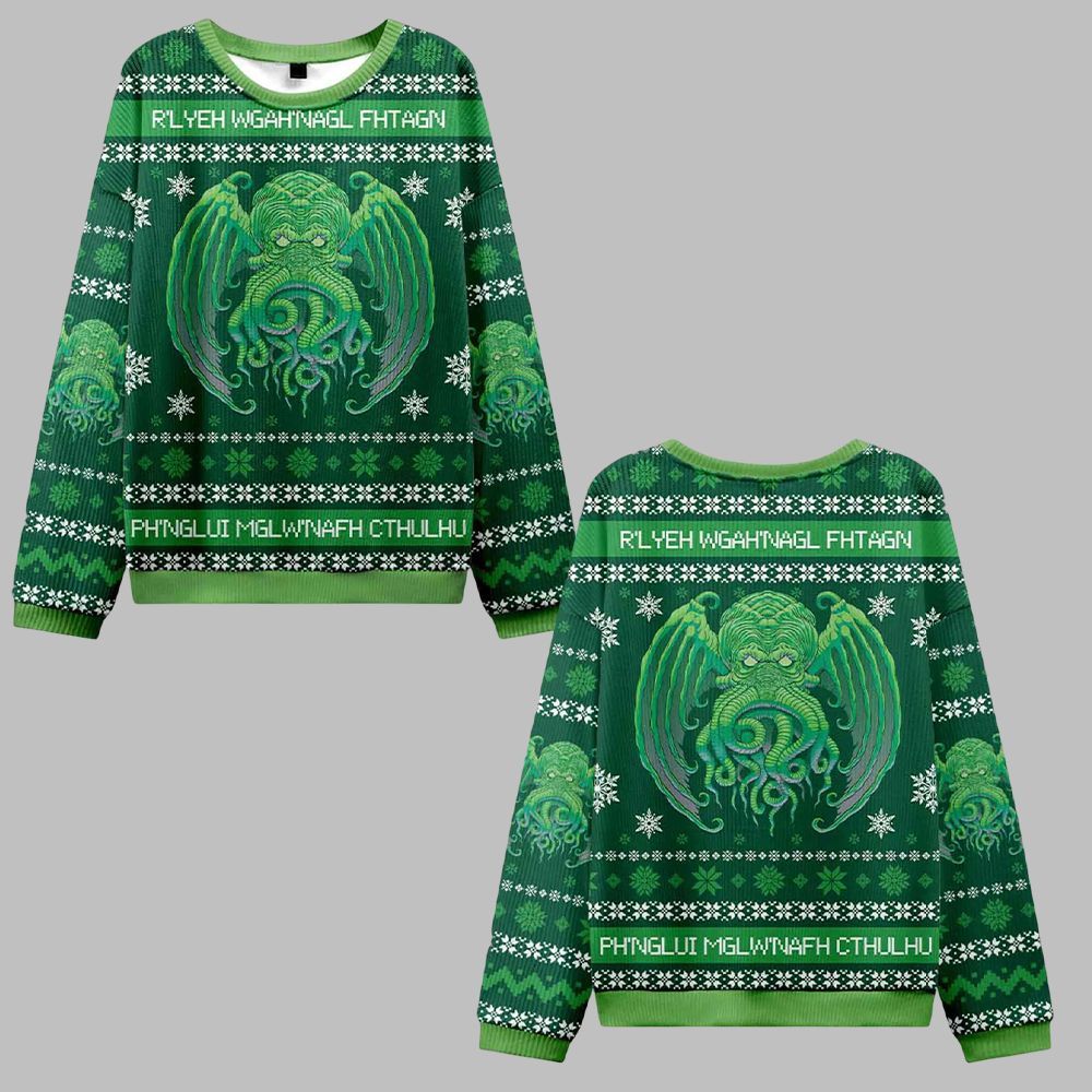 Cultists R'lyeh Wgah'Bagl Fhtagn Ph'nglui Mgw'nafh Cthulhu Ugly Sweater 2026 Christmas - Moonbestprint