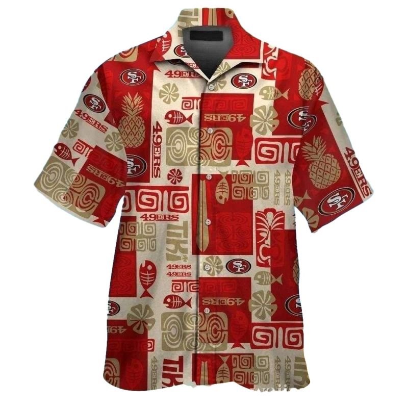 Cultural Fusion 49ers Beige And Red Tiki Pattern Hawaiian Shirt - Moonbestprint