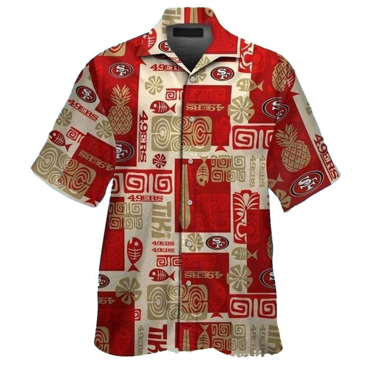 Cultural Fusion 49ers Beige And Red Tiki Pattern Hawaiian Shirt - Moonbestprint